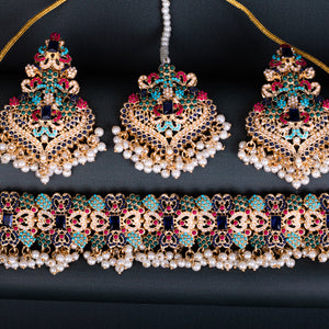 Encrusted Navratan Necklace Set