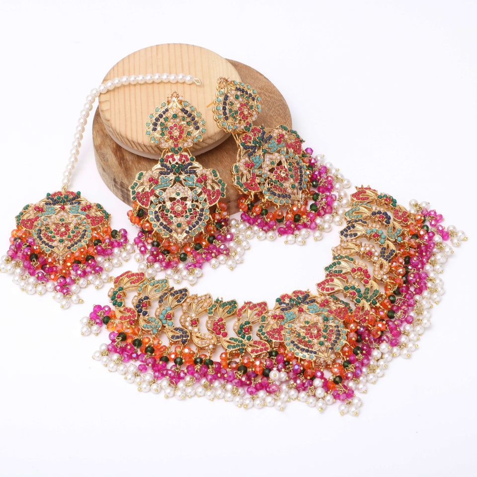 Rutaab Navratan Necklace Set