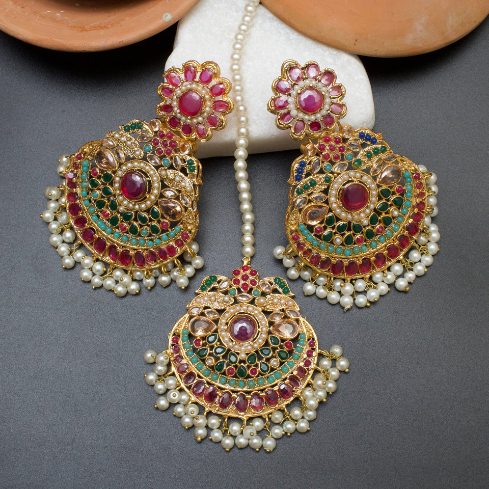 LAVISH NAVRATAN EARRINGS WITH TEEKA