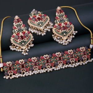 Encrusted Navratan Necklace Set