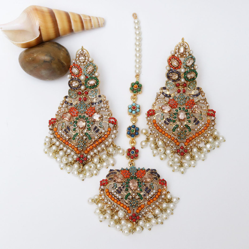 Stunning Navratan Earring With Tikka